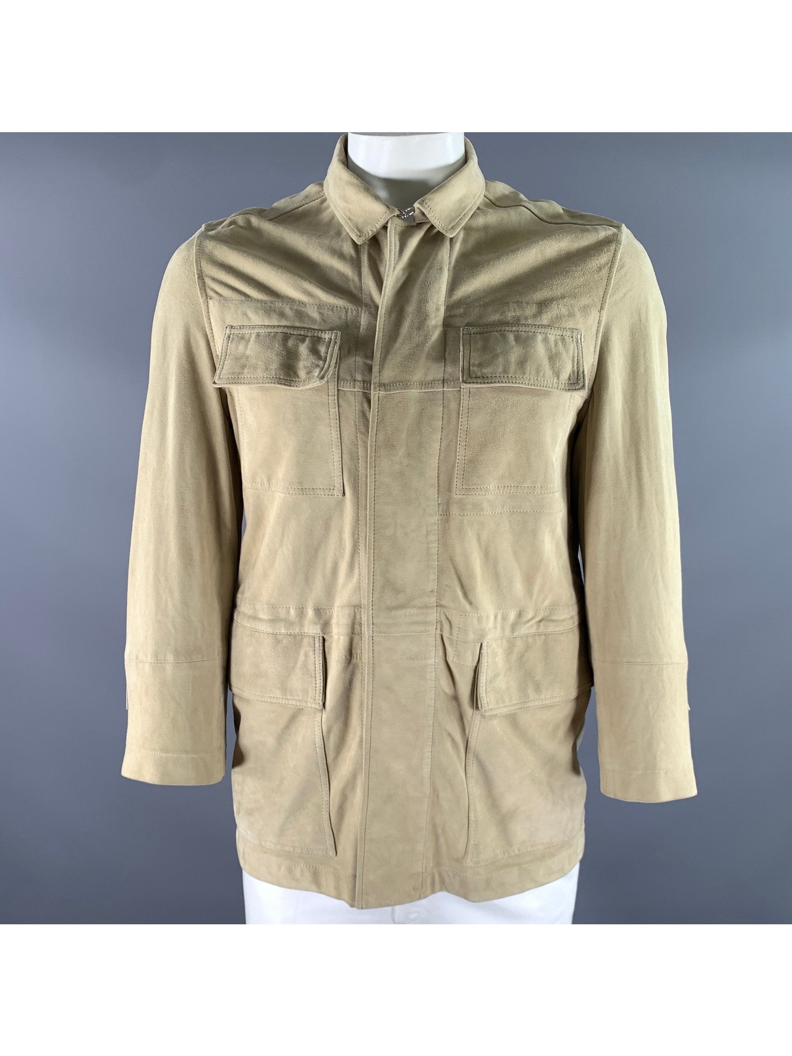 Byblos Size M Khaki Green Suede Trucker Jacket